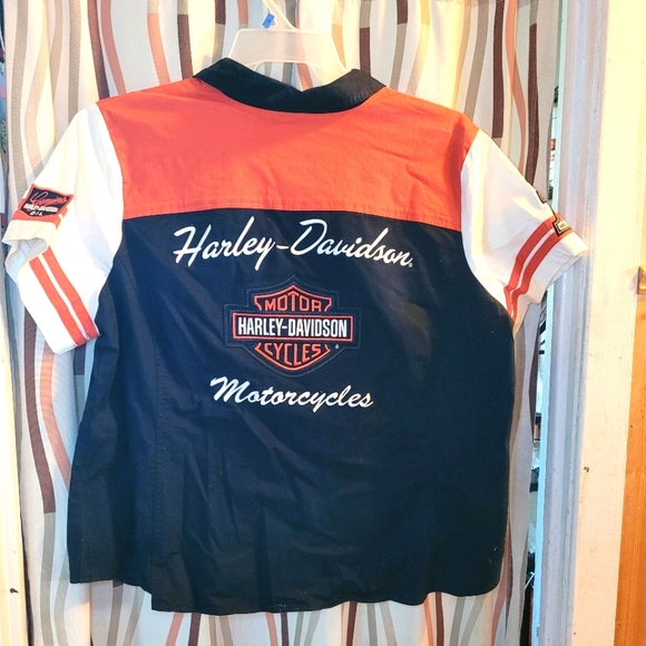Harley Davidson - Authentic ladies zip shirt 2W. Orange, Black and Cream - Picture 2 of 4
